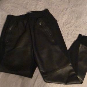 Black Leather/Silk Joggers